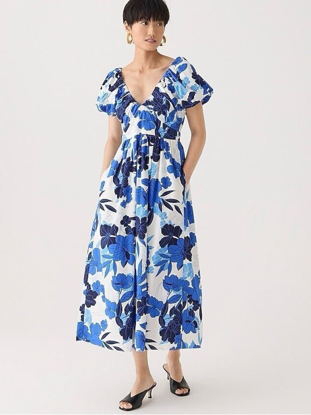 J.Crew Cecily Painted Floral Puff Sleeve Maxi Dress Blue Size 4 NWT